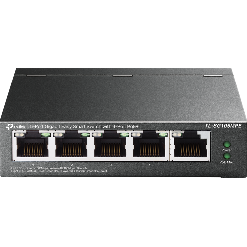 TP-Link - PoE Switch - TL-SG105MPE - 4 port PoE GbE up to 30w per port - Uplink 1x RJ45  - 120w