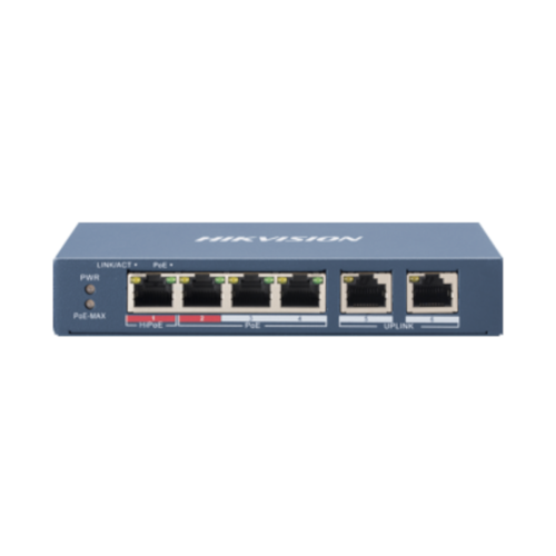 PoE Switch DS-3E1106HP-EI 4 port 10/100 PoE Dual 10/100 uplink - 60w PoE budget