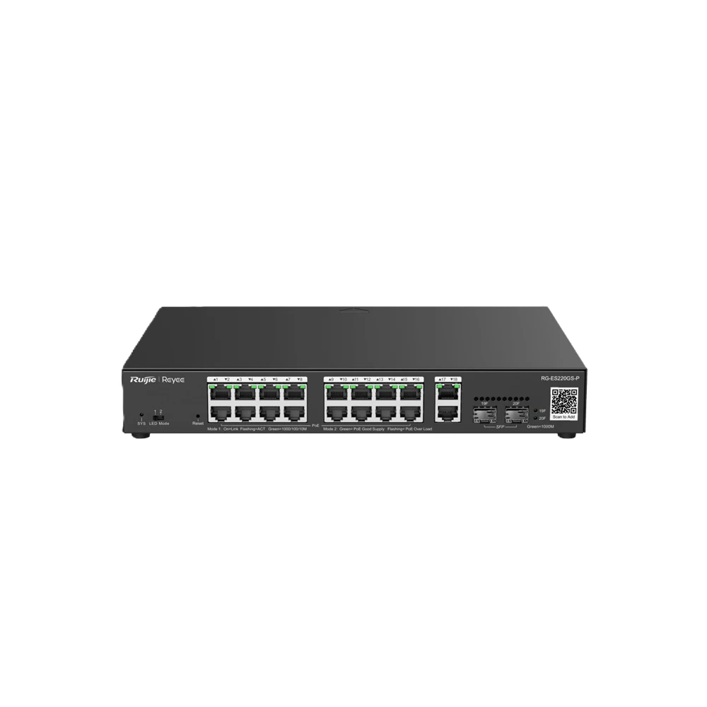 Ruijie RG-ES220GS-P 16 port 10/100/1000 PoE Switch Dual gigabit uplink - 250w PoE budget Ruijie RG-ES220GS-P 16 port 10/100/1000 PoE Switch Dual gigabit uplink - 250w PoE budget