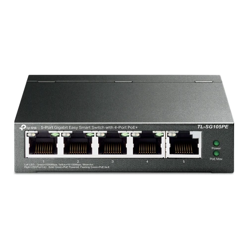 TP Link - PoE Switch - TL-SG105PE - 4 port PoE GbE up to 30w per port - Uplink 1x RJ45  - 65w