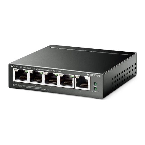 TP Link - PoE Switch - TL-SG105PE - 4 port PoE GbE up to 30w per port - Uplink 1x RJ45  - 65w